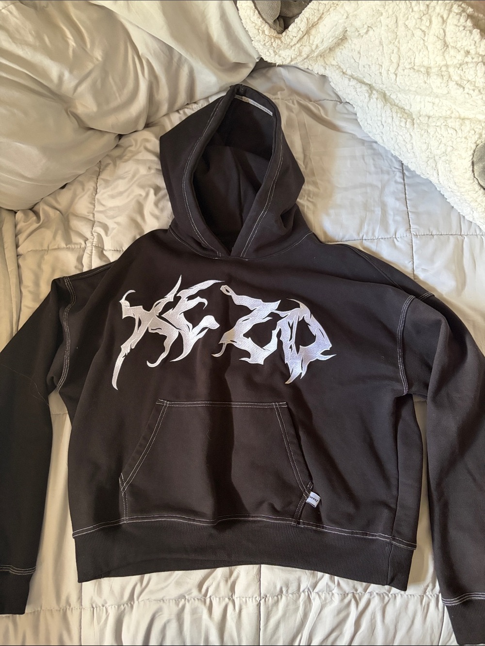 Women's Black Sweater Hoodie with White Graphic
